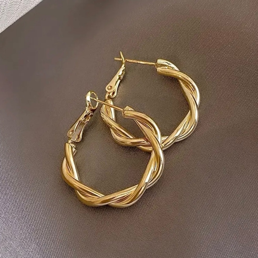 Twisted Golden Hoop Earrings